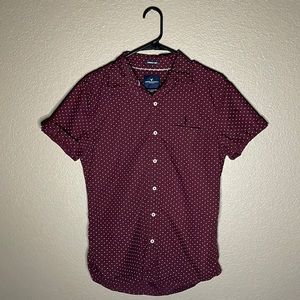 Burgundy Polka Dot Short Sleeve Button Down Shirt